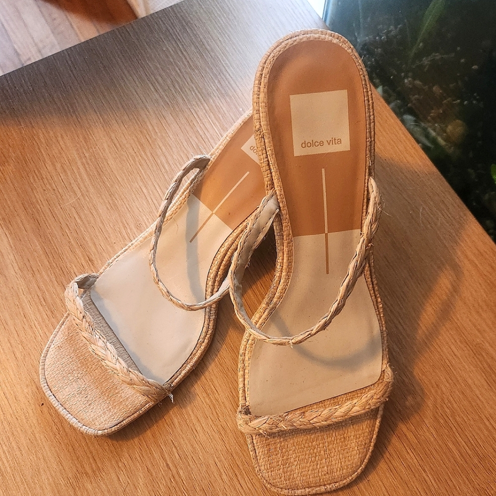 Dolce Vita Rattan Raffia Strappy Block Heels Size 9